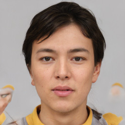 Neutral asian young-adult male with short  brown hair and brown eyes