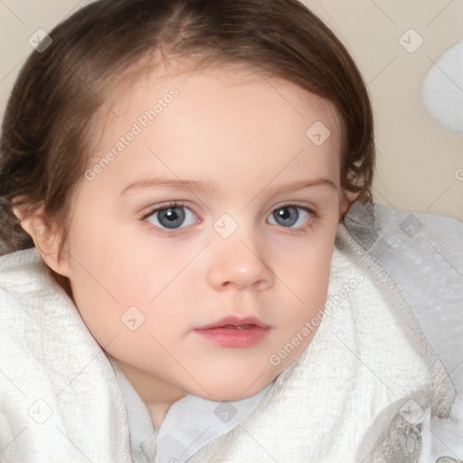 Neutral white child female with medium  brown hair and blue eyes