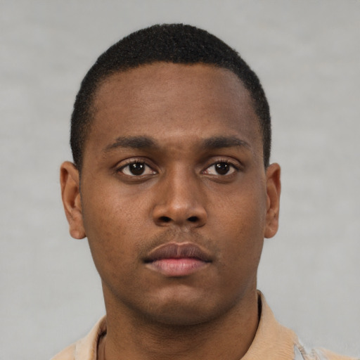 Neutral black young-adult male with short  brown hair and brown eyes