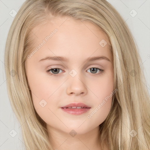 Neutral white child female with long  brown hair and brown eyes