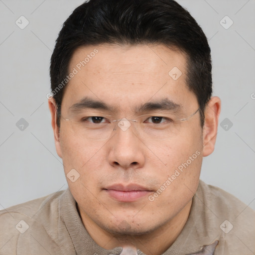 Neutral asian young-adult male with short  brown hair and brown eyes