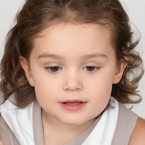 Neutral white child female with medium  brown hair and brown eyes