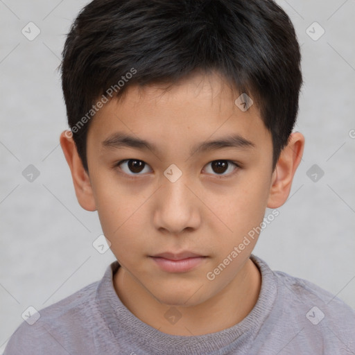 Neutral asian child male with short  brown hair and brown eyes