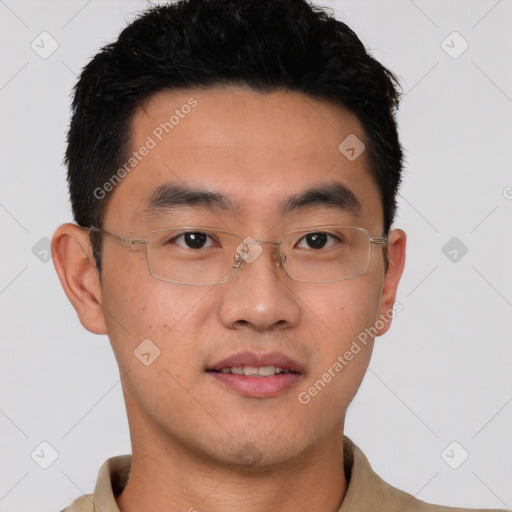 Neutral asian young-adult male with short  brown hair and brown eyes