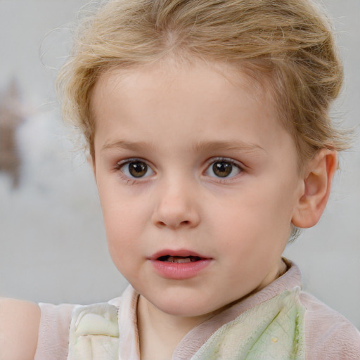 Neutral white child female with short  brown hair and blue eyes