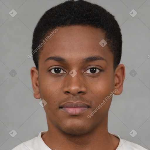 Neutral black young-adult male with short  brown hair and brown eyes