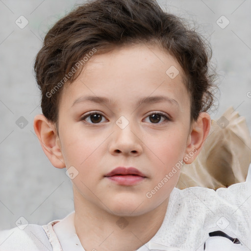 Neutral white child female with short  brown hair and brown eyes