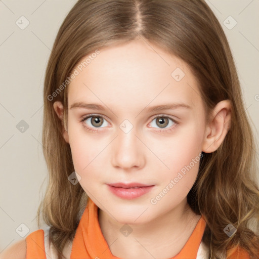 Neutral white child female with medium  brown hair and brown eyes