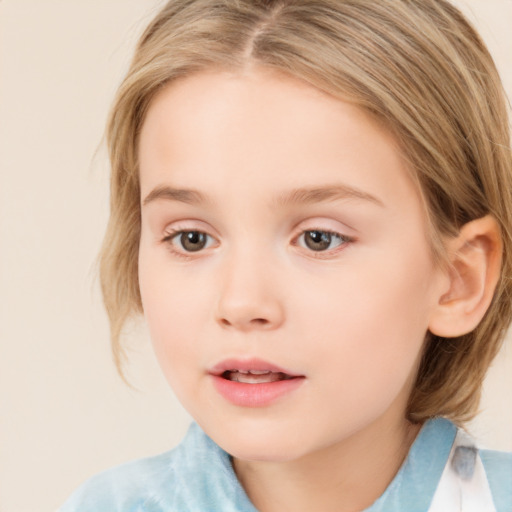 Neutral white child female with medium  brown hair and brown eyes