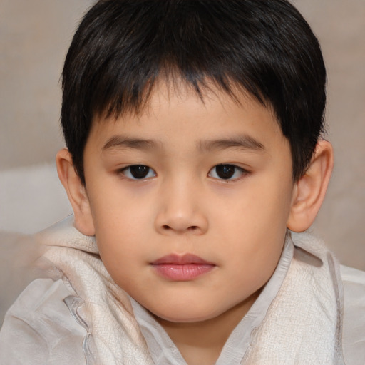 Neutral asian child male with short  brown hair and brown eyes