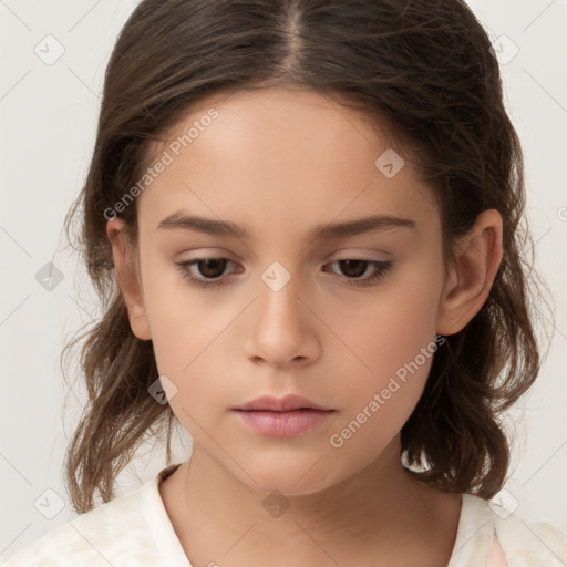 Neutral white child female with medium  brown hair and brown eyes