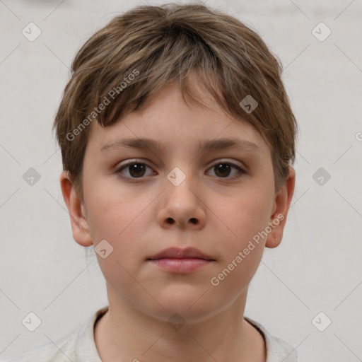 Neutral white child female with short  brown hair and brown eyes