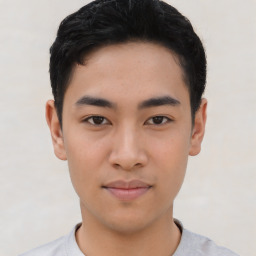 Neutral asian young-adult male with short  black hair and brown eyes