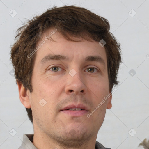 Neutral white adult male with short  brown hair and brown eyes