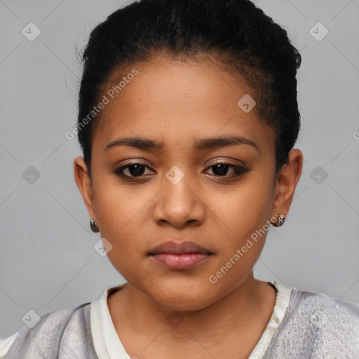 Neutral latino child female with short  brown hair and brown eyes