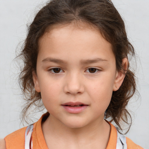 Neutral white child female with medium  brown hair and brown eyes