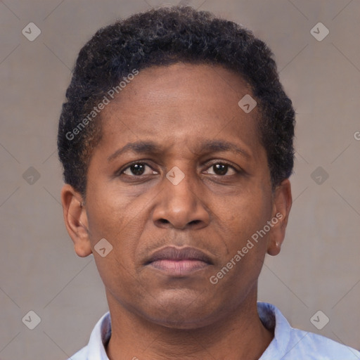 Neutral latino adult male with short  brown hair and brown eyes