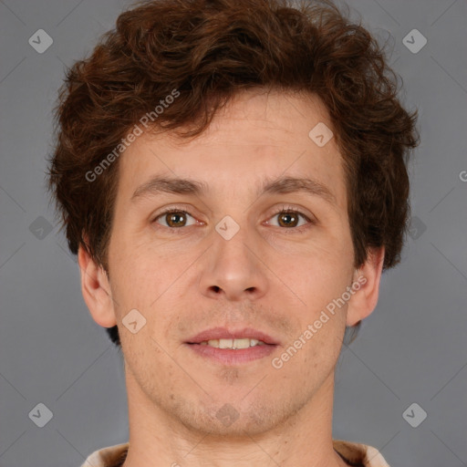 Neutral white adult male with short  brown hair and brown eyes