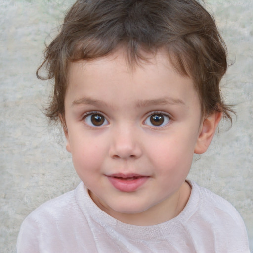 Neutral white child female with short  brown hair and brown eyes