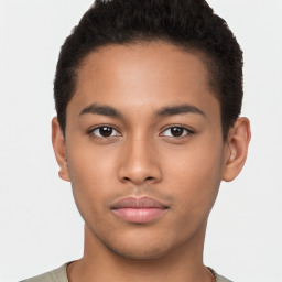 Neutral latino young-adult male with short  brown hair and brown eyes