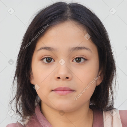 Neutral asian child female with medium  brown hair and brown eyes