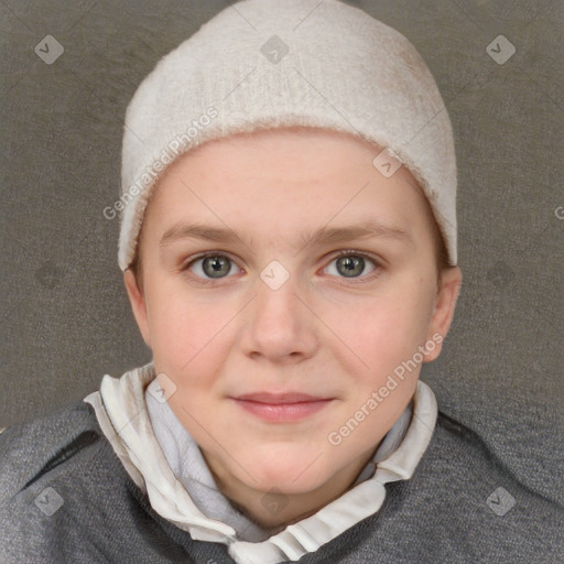 Joyful white young-adult female with short  brown hair and blue eyes