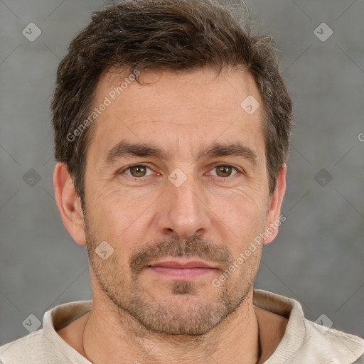 Neutral white adult male with short  brown hair and brown eyes