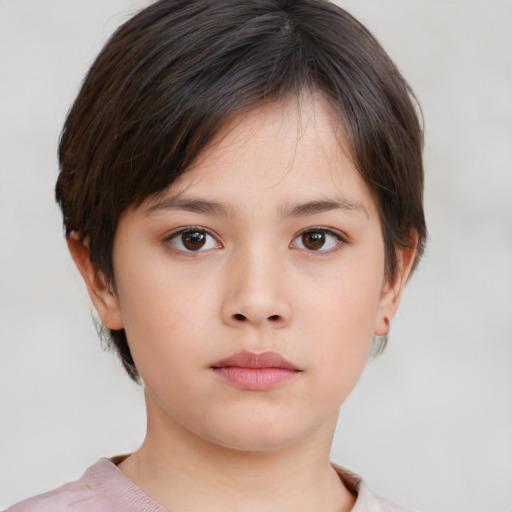 Neutral asian child female with short  brown hair and brown eyes