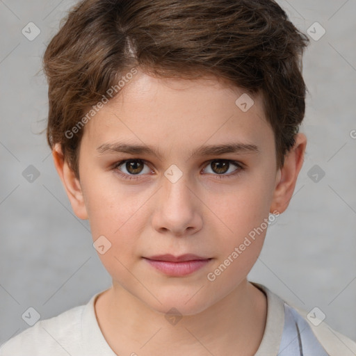 Neutral white child female with short  brown hair and brown eyes