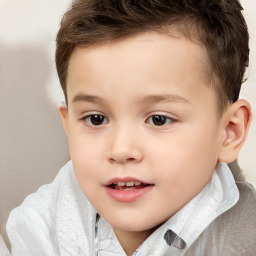 Joyful white child male with short  brown hair and brown eyes