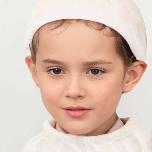 Neutral white child female with short  brown hair and brown eyes