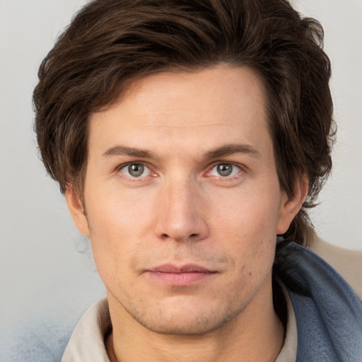 Neutral white adult male with short  brown hair and brown eyes