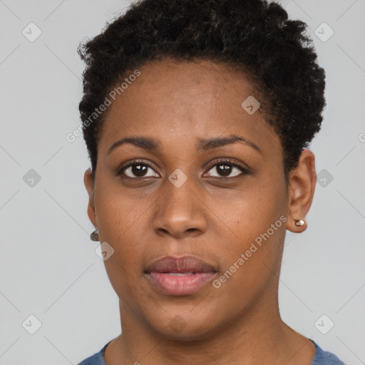 Neutral black young-adult female with short  brown hair and brown eyes