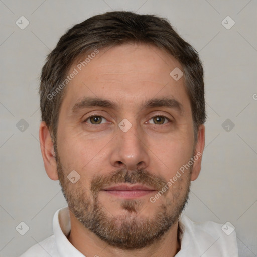 Neutral white adult male with short  brown hair and brown eyes