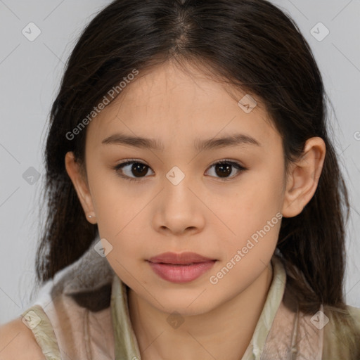 Neutral white child female with medium  brown hair and brown eyes