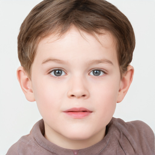 Neutral white child male with short  brown hair and grey eyes