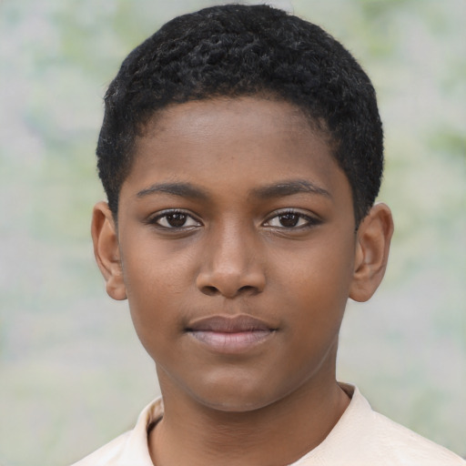 Neutral black child female with short  brown hair and brown eyes