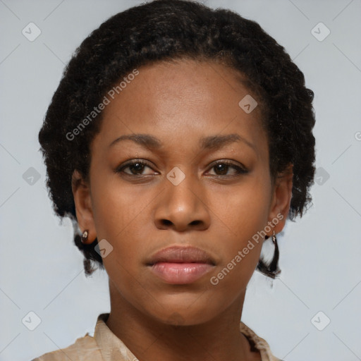 Neutral black young-adult female with short  brown hair and brown eyes