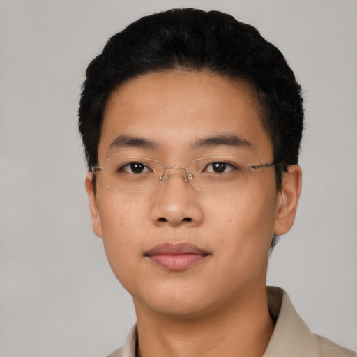 Neutral asian young-adult male with short  black hair and brown eyes