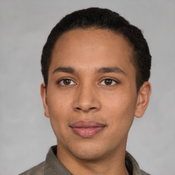 Neutral latino young-adult male with short  brown hair and brown eyes