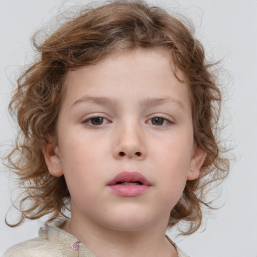 Neutral white child female with medium  brown hair and brown eyes