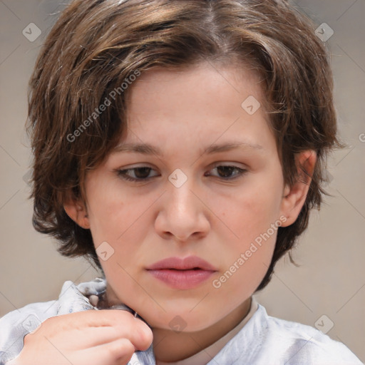 Neutral white child female with medium  brown hair and brown eyes