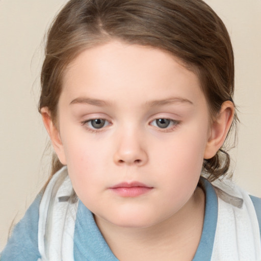 Neutral white child female with medium  brown hair and brown eyes