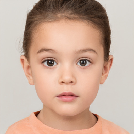 Neutral white child female with short  brown hair and brown eyes