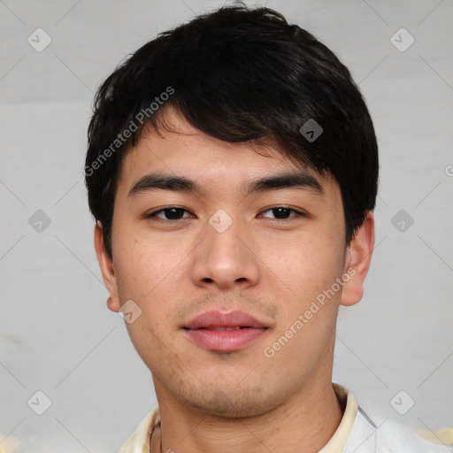 Neutral asian young-adult male with short  black hair and brown eyes