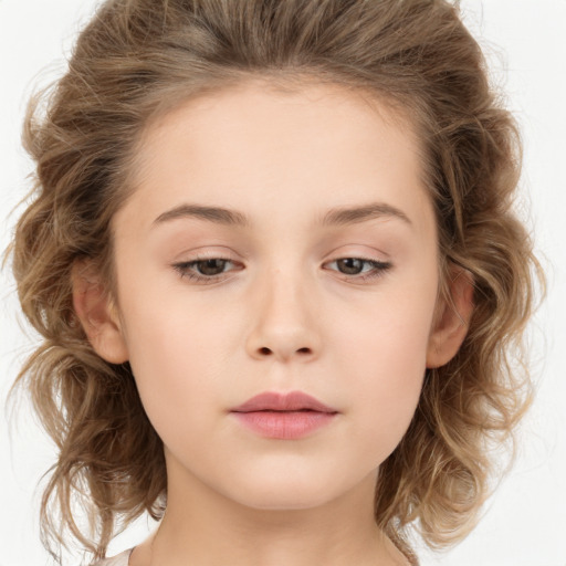 Neutral white child female with medium  brown hair and brown eyes