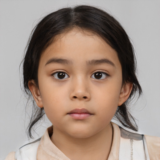 Neutral asian child female with medium  brown hair and brown eyes