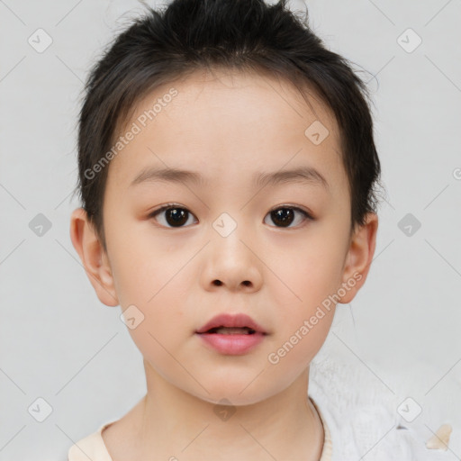 Neutral white child female with short  brown hair and brown eyes