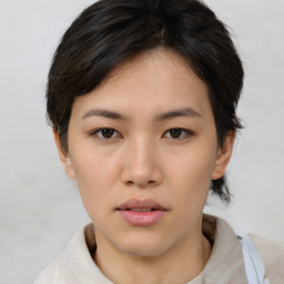 Neutral asian young-adult female with medium  brown hair and brown eyes
