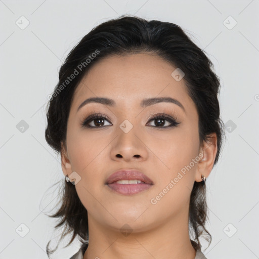 Neutral asian young-adult female with medium  brown hair and brown eyes